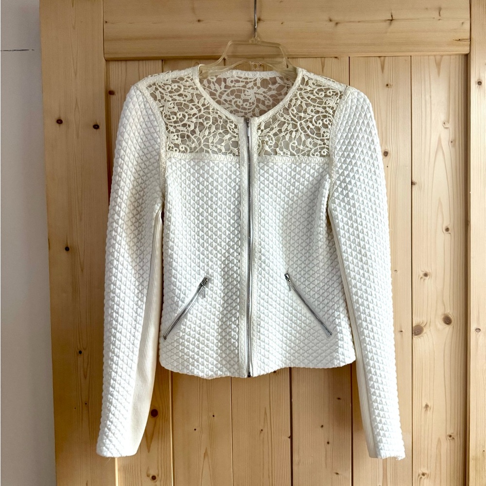 Rebecca Taylor White Quilted Jacquard Jacket